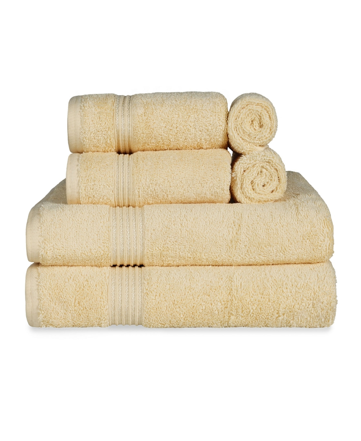 Superior Solid Quick Drying Absorbent 6 Piece Egyptian Cotton Assorted Towel Set Bedding In Canary