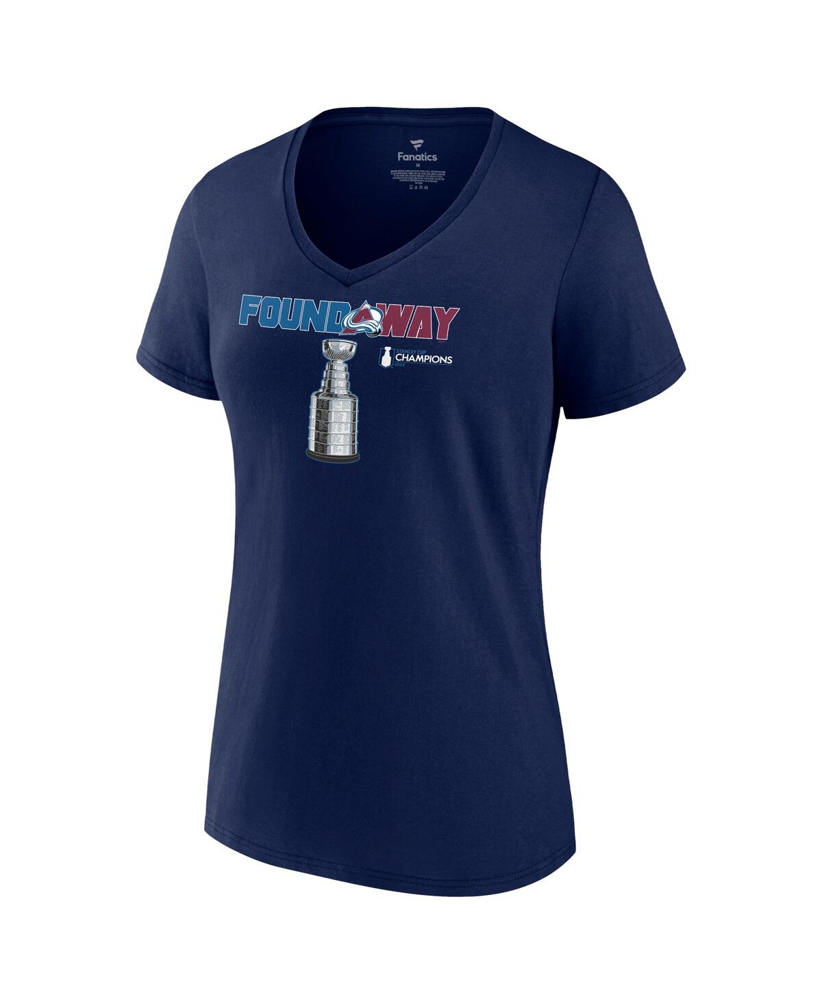 Women's FanaticsColorado Avalanche 2022 Stanley Cup Champions Celebration V-Neck T-shirt - Navy