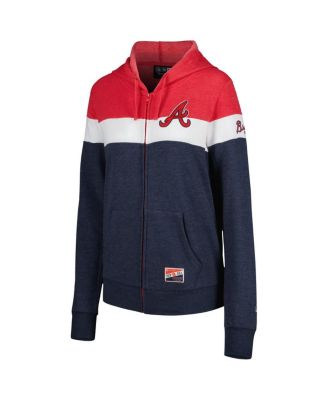 Women's Heather Navy Atlanta Braves Colorblock Full-Zip Hoodie Jacket