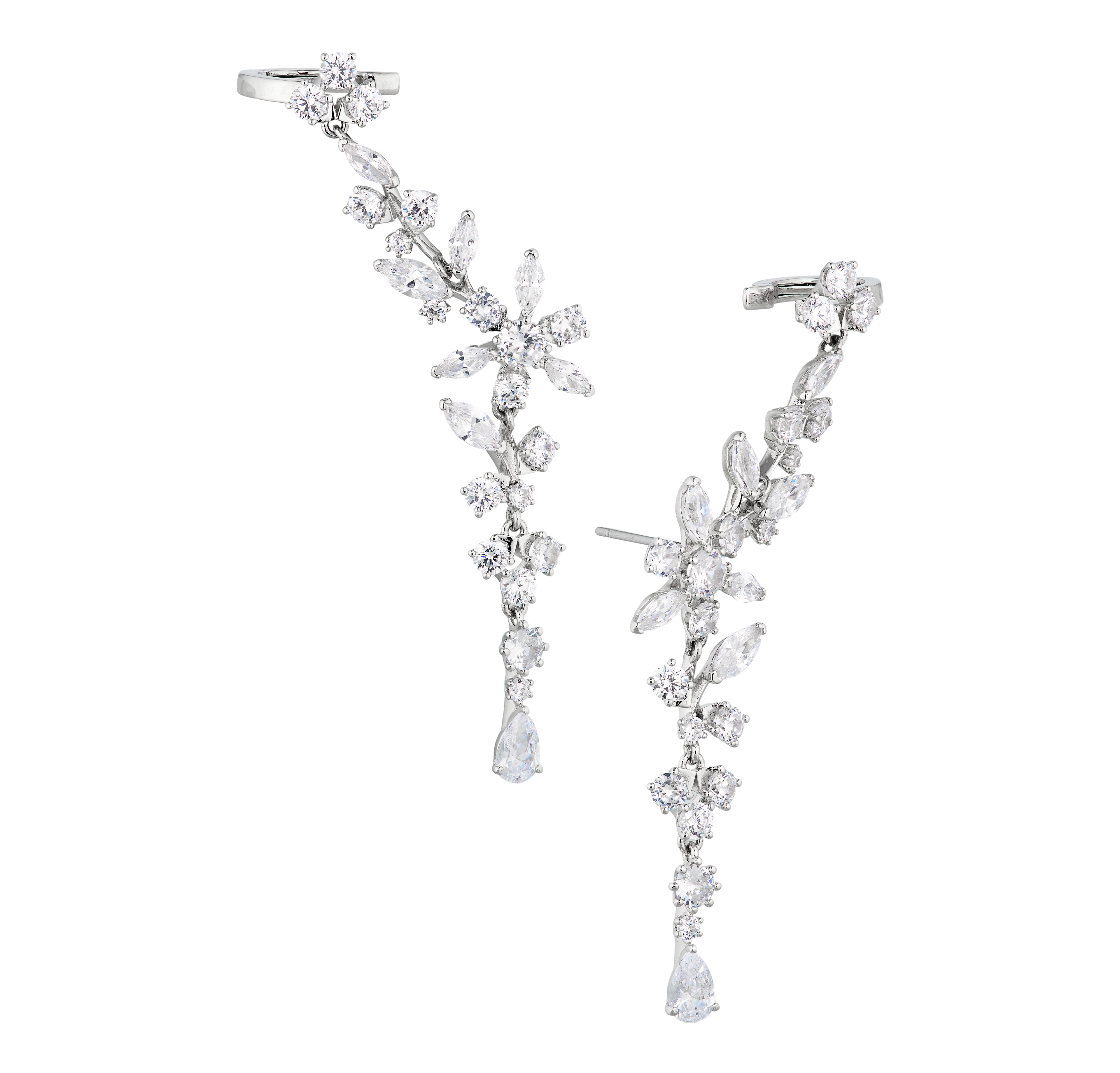Eliot Danori Silver-Tone Cubic Zirconia Flower Climber Drop Earrings, Created for Macy's