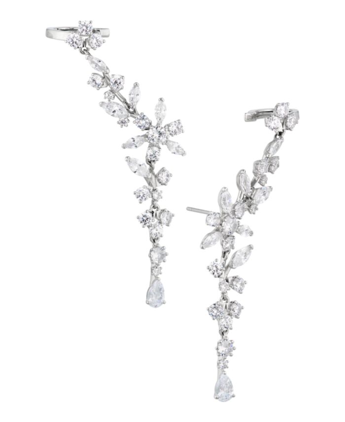 Eliot Danori Silver-Tone Cubic Zirconia Flower Climber Drop Earrings