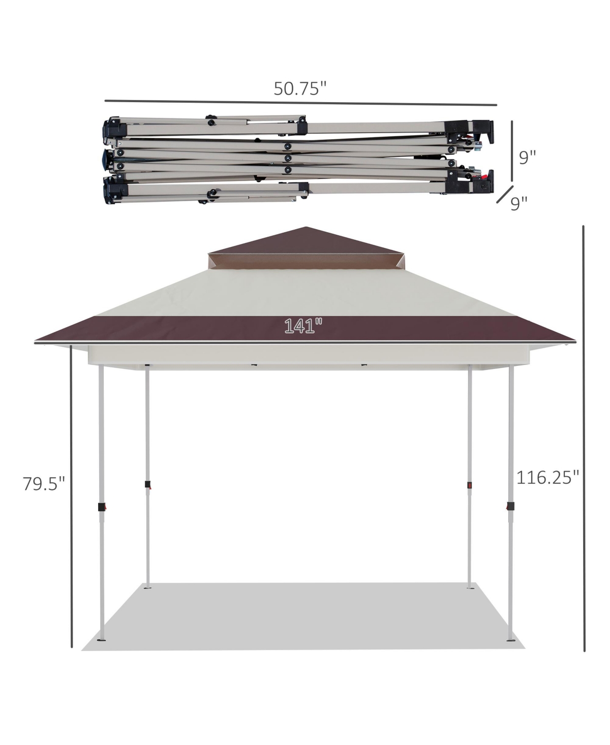 12' x 12' Pop Up Canopy Sun Shade Instant Tent Folding with Mesh Sidewall Netting, 3-Level Adjustable Height and Storage Bag, Beige - Beige