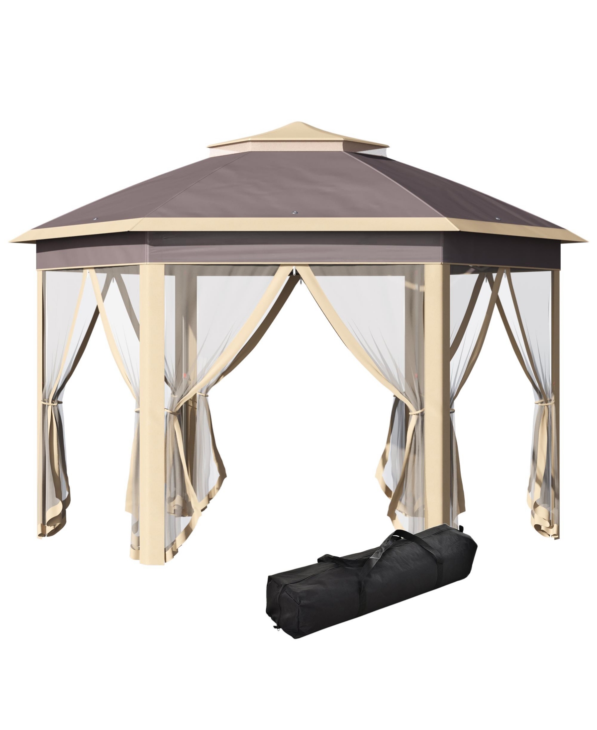 13'x11' Pop Up Gazebo, Double Roof Canopy Tent with Zippered Mesh Sidewalls, Height Adjustable and Carrying Bag, Event Tent for Patio Garden