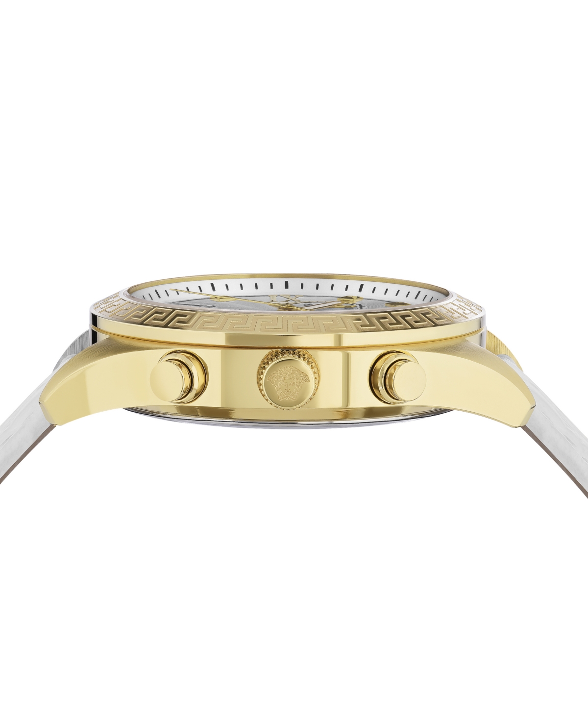 Shop Versace Women's Swiss Chronograph Greca White Leather Strap Watch 40mm In Ip Yellow Gold