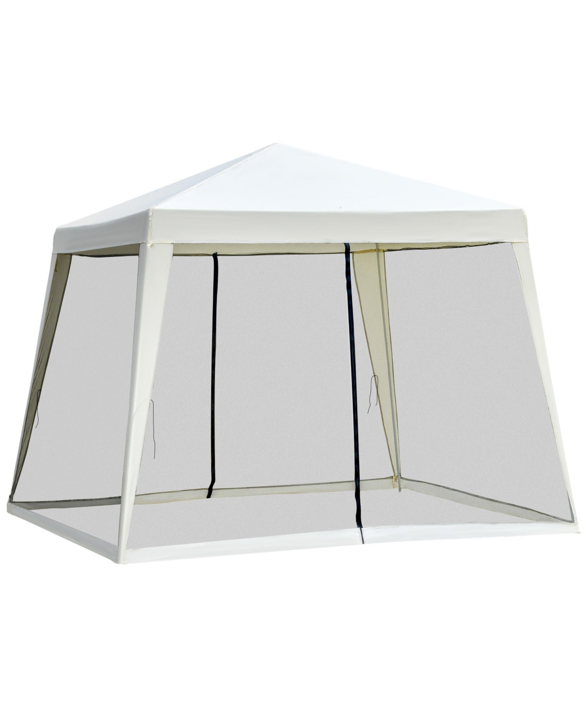 10'x10' Outdoor Party Tent Canopy with Mesh Sidewalls, Patio Gazebo Sun Shade Screen Shelter, Beige - White