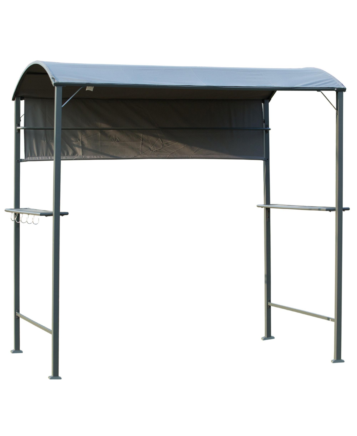 7FT Grill Gazebo Bbq Canopy with Sun Shade Panel Side Awning, 2 Exterior Serving Shelves, 5 Hooks for Patio Lawn Backyard - Black