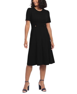 Women's Puff-Sleeve Tab-Detail Fit & Flare Dress