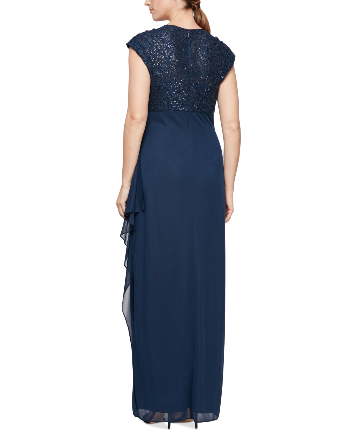 Alex Evenings Women's Lace-Bodice Cap-Sleeve Gown
