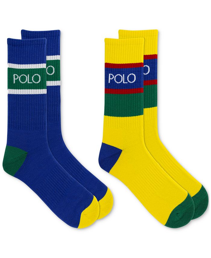 Polo Ralph Lauren Men's Logo Stripe Crew Socks, 2-Pack - Macy's