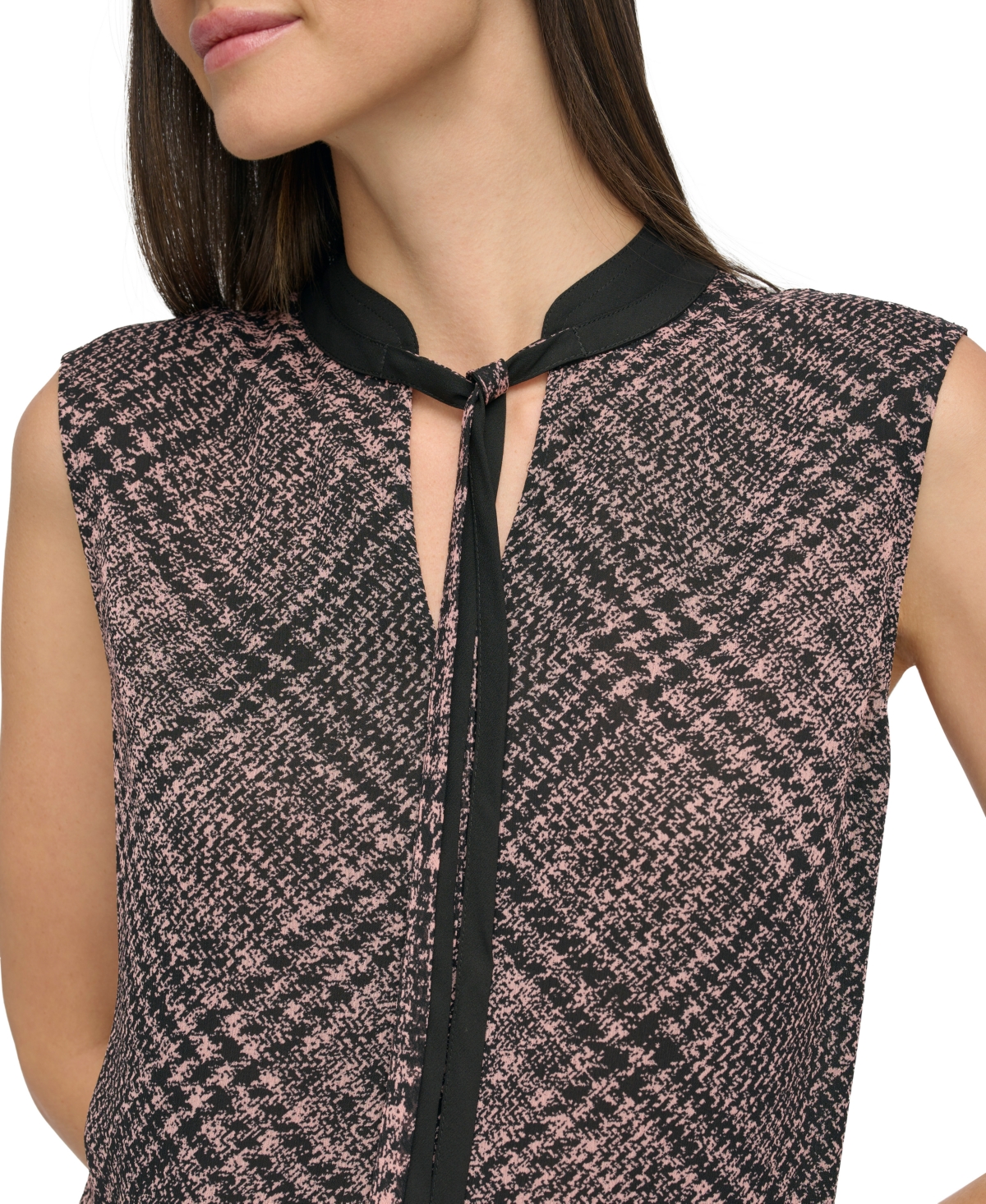 Tommy Hilfiger Women's Contrast Tie-Neck Sleeveless Top -quartz Pink