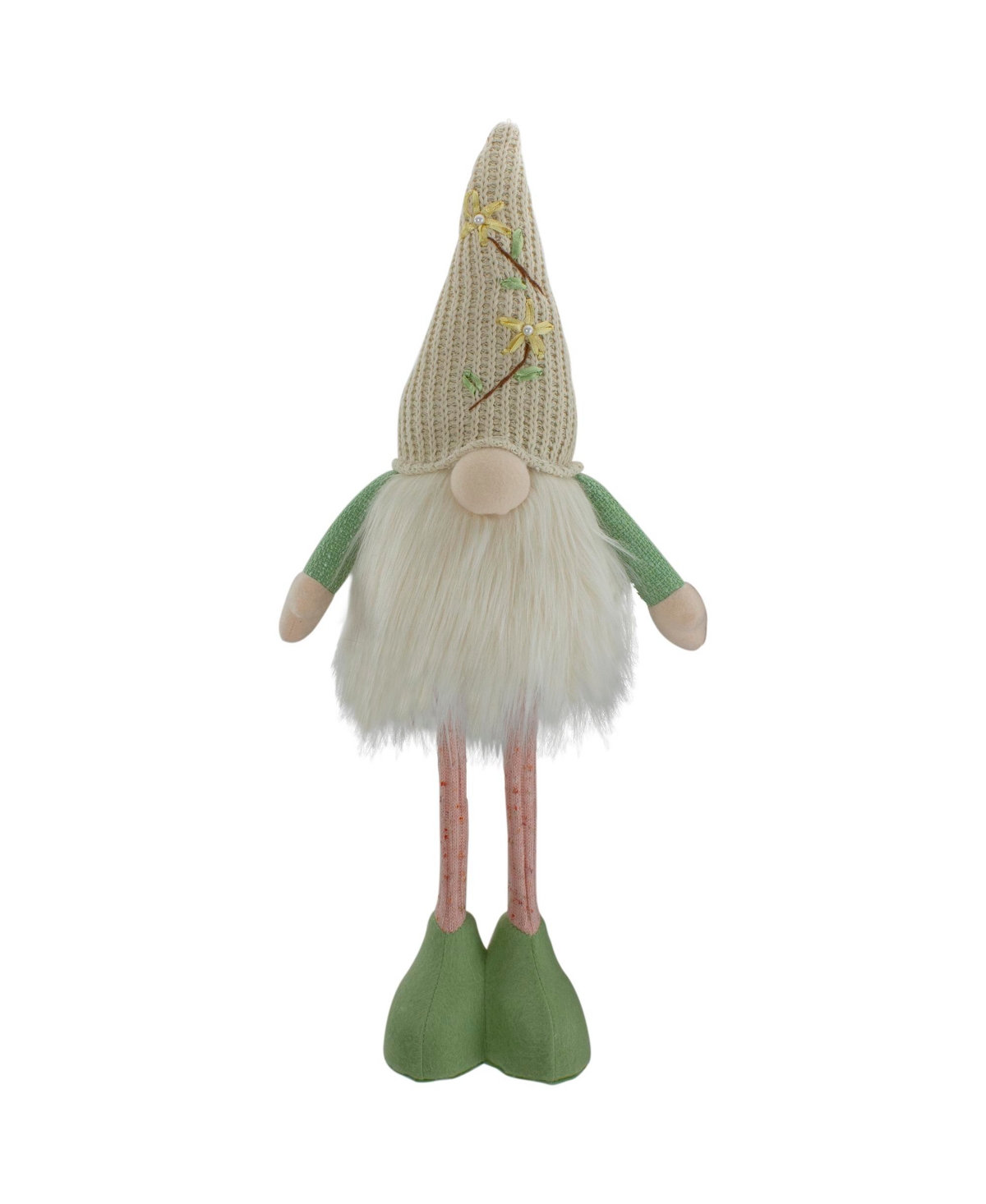 Northlight 22" Lighted Green And Cream Standing Spring Gnome Figure With Knitted Hat