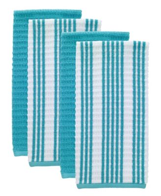 Solid and Stripe Waffle Kitchen Towel, Set of 4