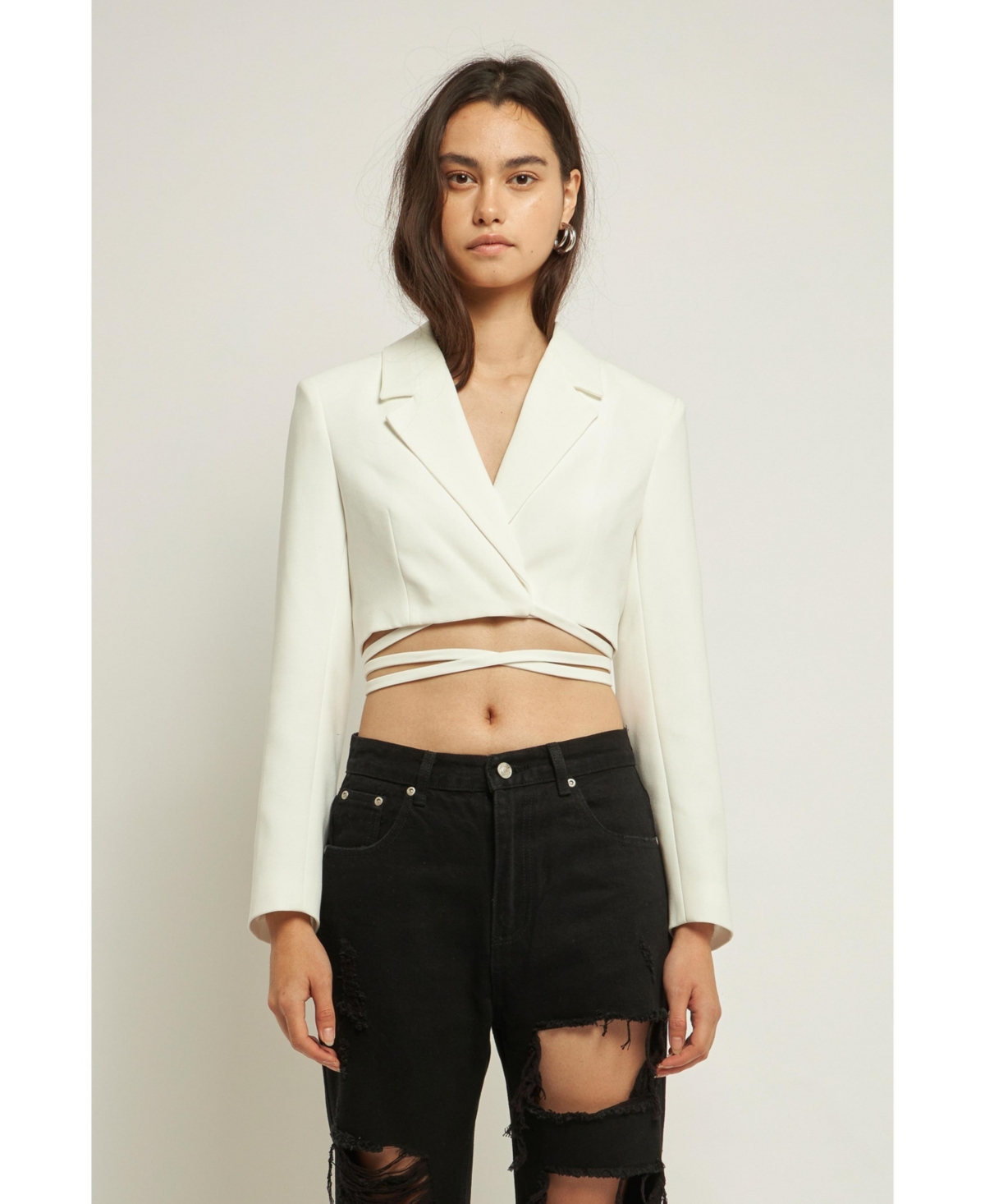 Grey Lab Women's Cropped Blazer with Tie Detail