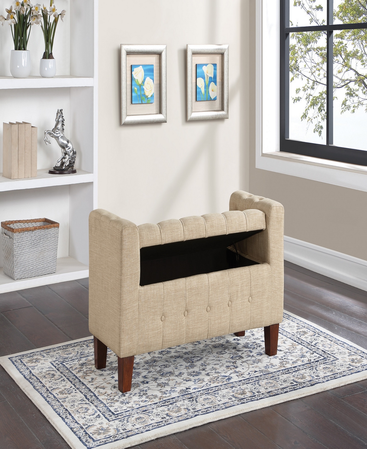 Osp Home Furnishings Darnley Storage Bench In Fabric In Cream