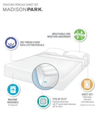 Peached Cotton Percale 3-Pc. Sheet Set, Twin