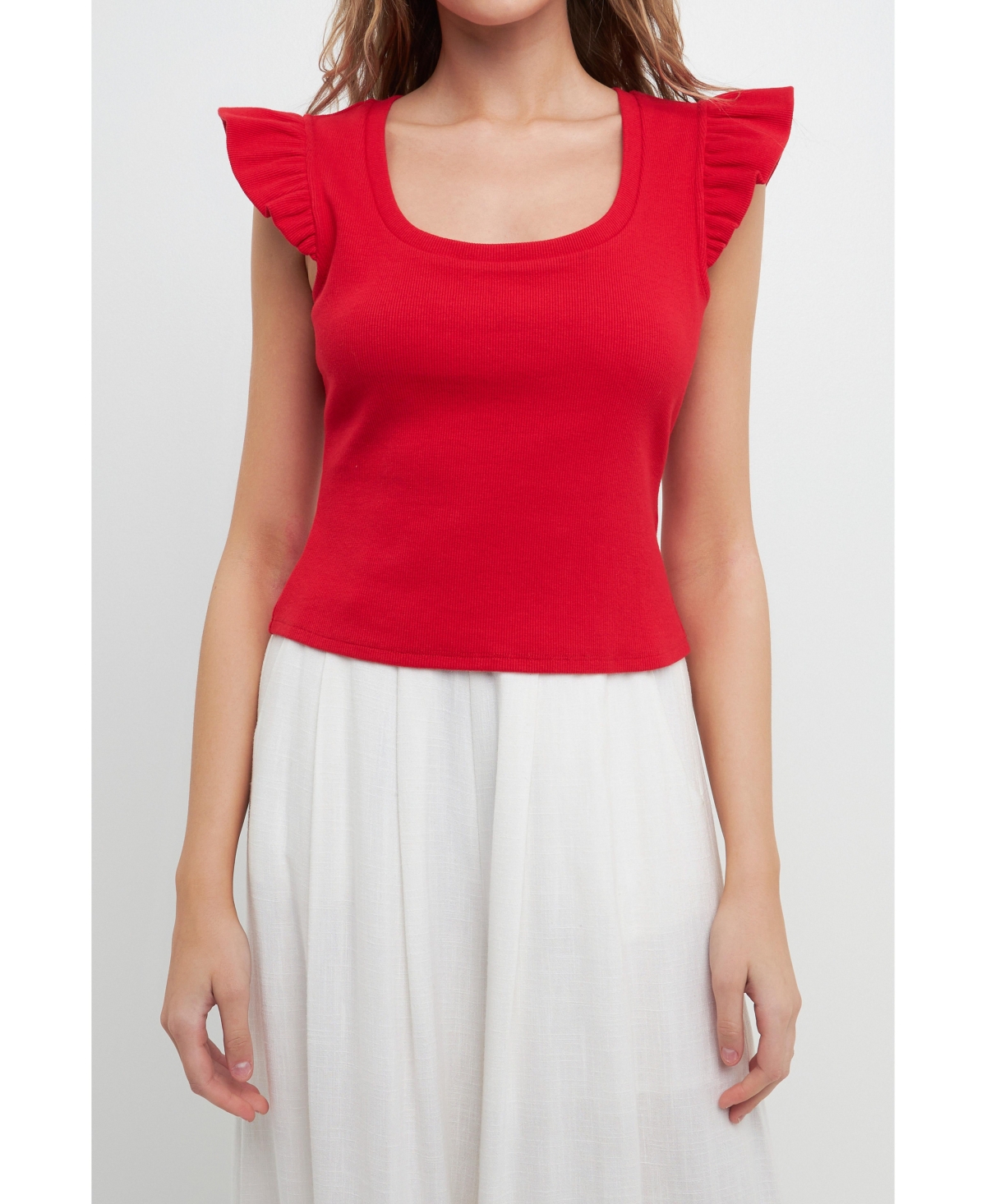 Free The Roses Women's U-neckline Ribbed Knit Top