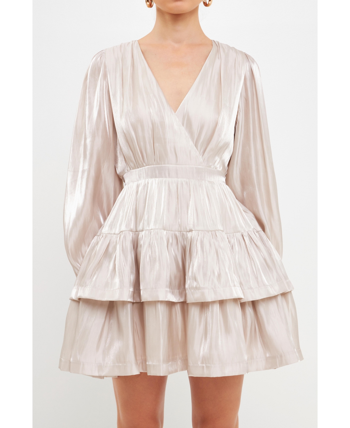 Women's Shiny Fabric Mini Dress - Taupe