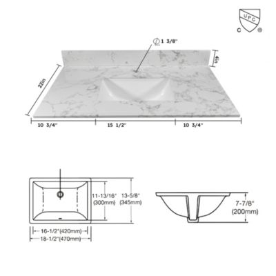 37 Inch Bathroom Vanity Top Stone Carrara New Style Tops With Rectangle Undermount