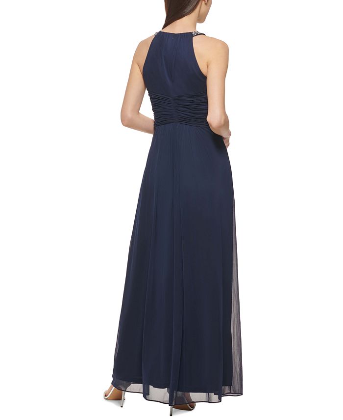 Maxi Gown Jessica Howard Women's Sleeveless Halter Neck Maxi Dress  Solid  Mesh Formal Gown Polyester Spandex Gown