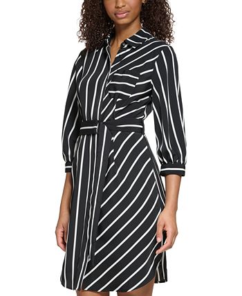 KARL LAGERFELD PARIS Women s Striped Belted Shirtdress Macy s