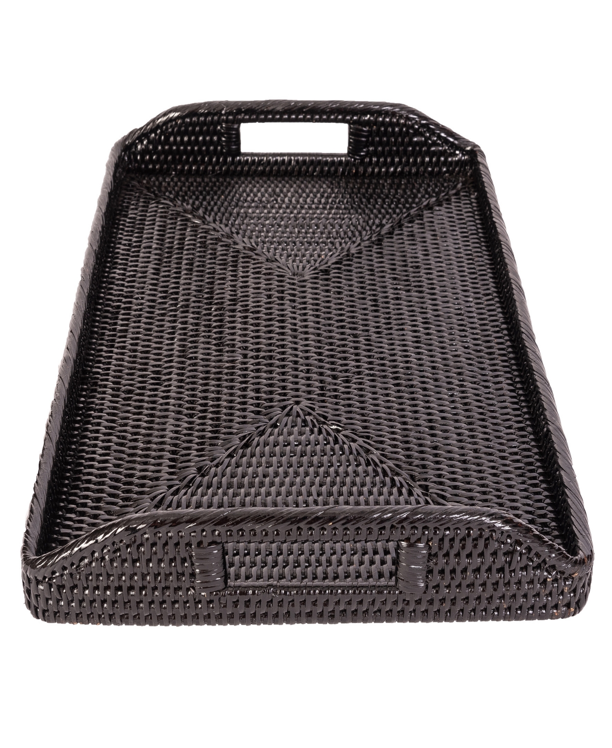 Artifacts Trading Company Rattan 17" Rectangular Serving Tray With High Handles In Tudor Black