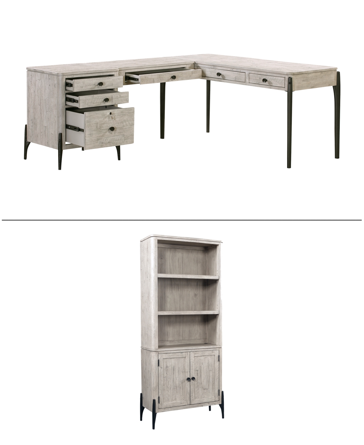 Furniture Zane 5pc Set Modular Desk Set (modular Keyboard Tray, Writing Desk, Modular File, 2 Door Bookcases) In Parchment