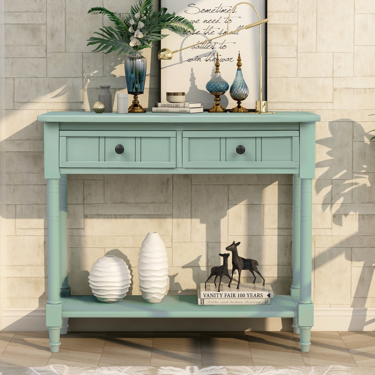 Simplie Fun Daisy Series Console Table Traditional Design With Two Drawers And Bottom Shelf