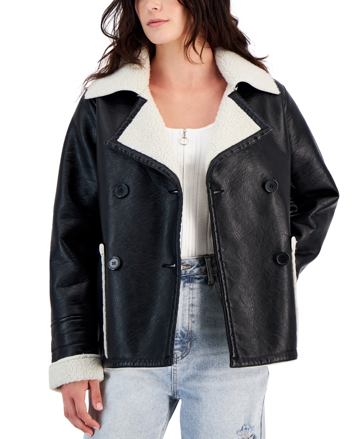 Juniors' Faux-Leather Long-Sleeve Jacket - Portabello