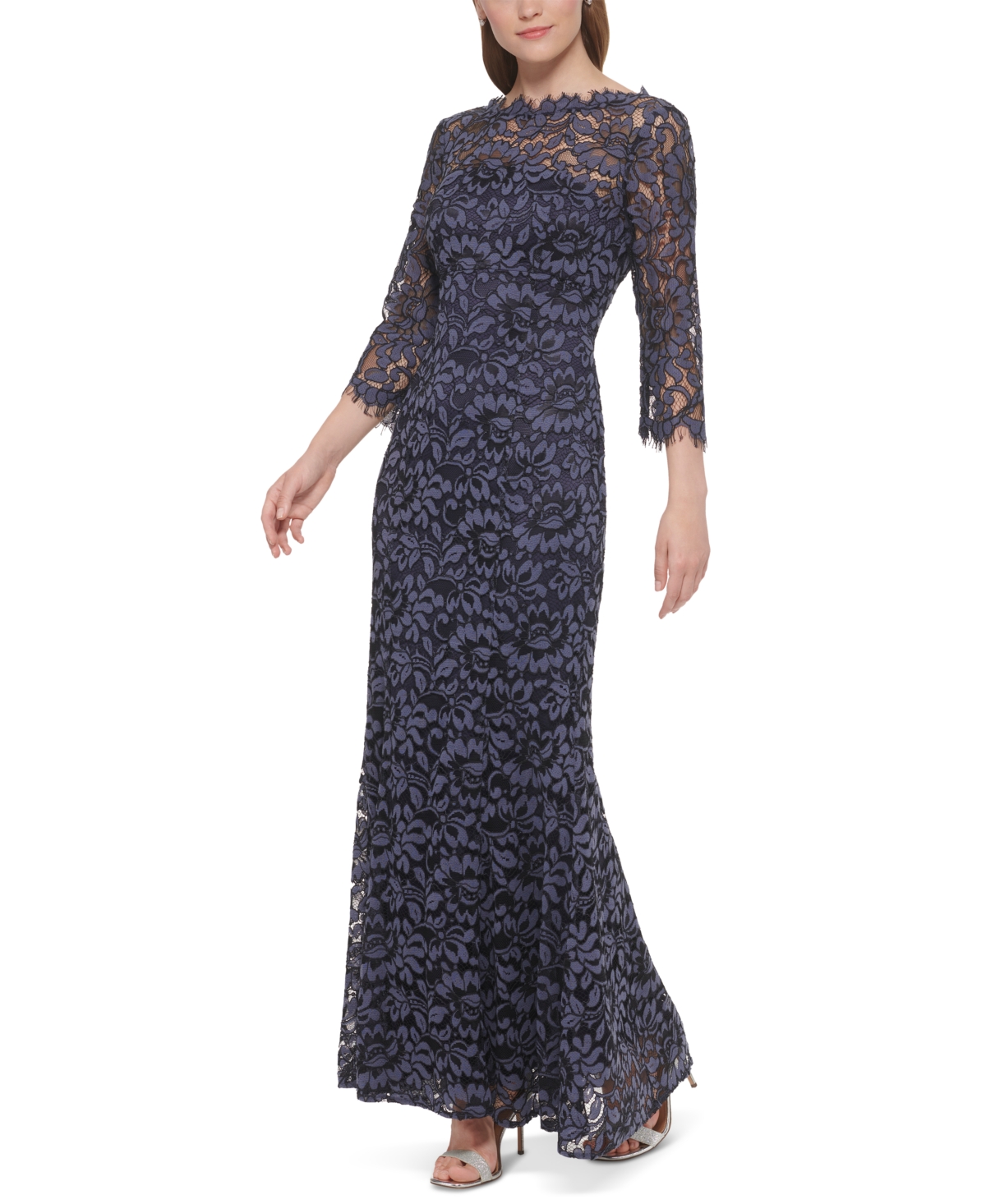 Shop Eliza J Women's Lace 3/4-sleeve Mermaid Gown In Mulberry