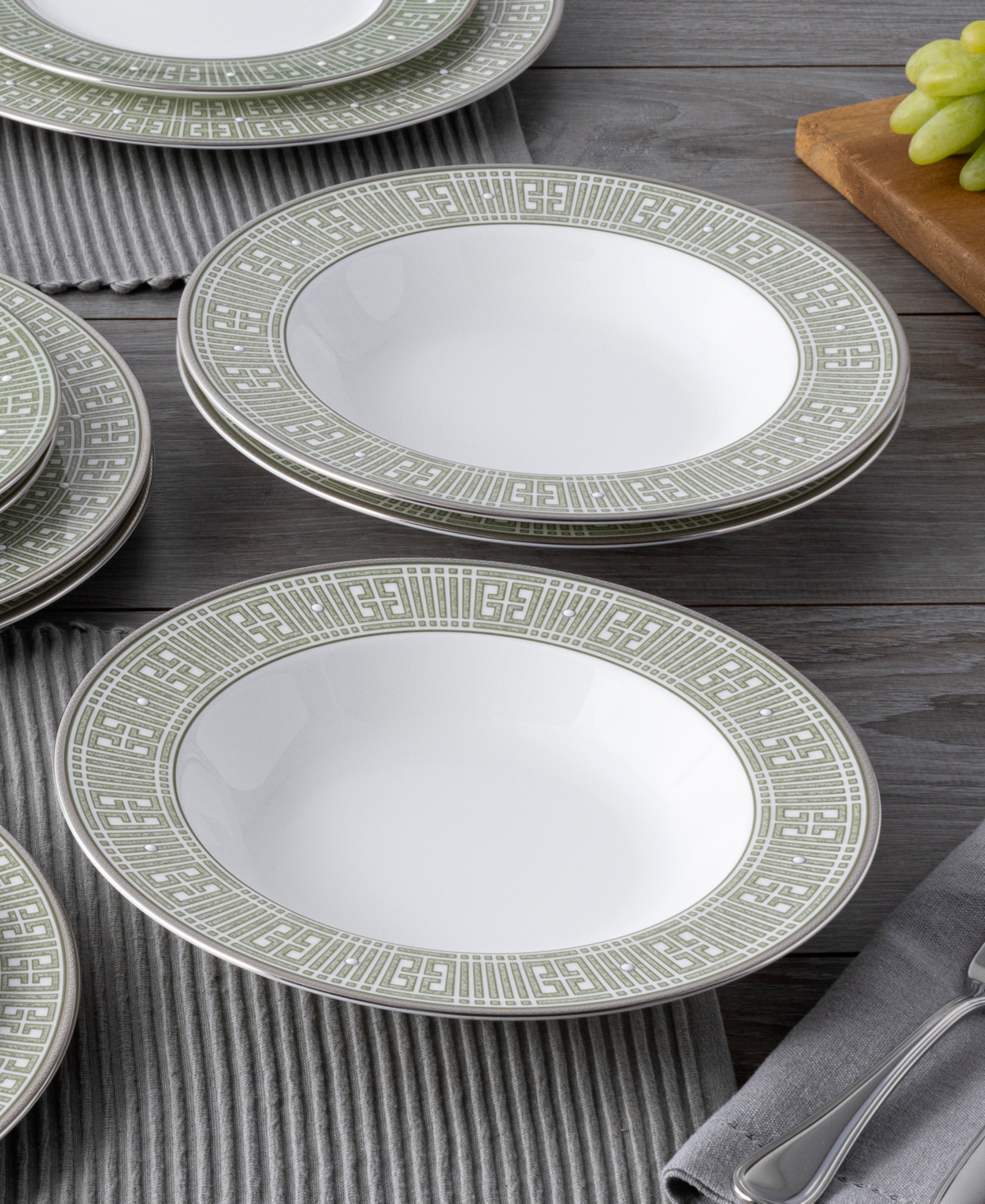 Noritake Infinity Green Platinum 4 Piece Soup Bowl Set 12 Oz, Service For 4 In Green Platinum