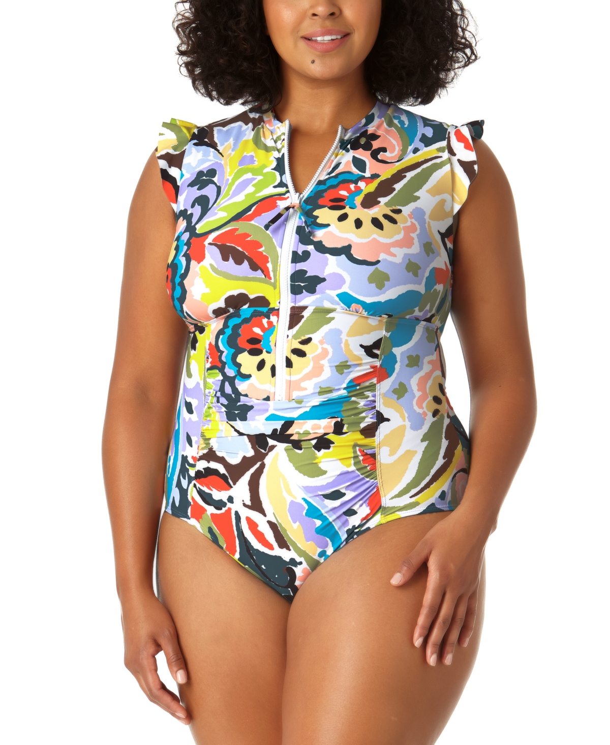 Anne Cole Plus Size Flutter-Sleeve One-Piece Swimsuit Women's Swimsuit
