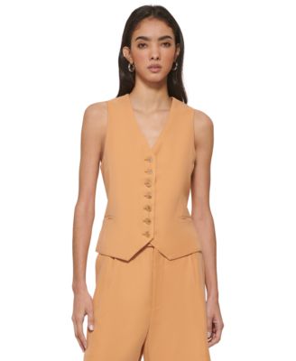 DKNY - Women's Frosted V-Neck Twill Sleeveless Vest