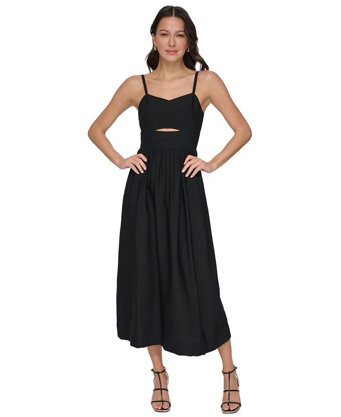 DKNY Women's Sweetheart-Neck Crinkle Sleeveless Twill Dress - Macy's