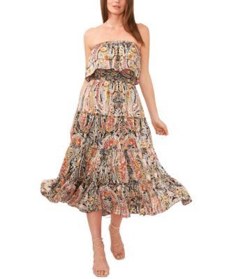 1.STATE - Women's Strapless Tiered Ruffle Midi Dress