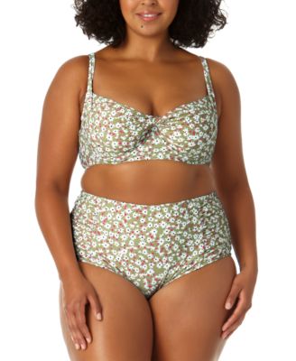 Anne Cole Plus Size Printed Twist Front Underwire Bikini Top Matching Tummy Control Swim Bottoms Women's Swimsuit