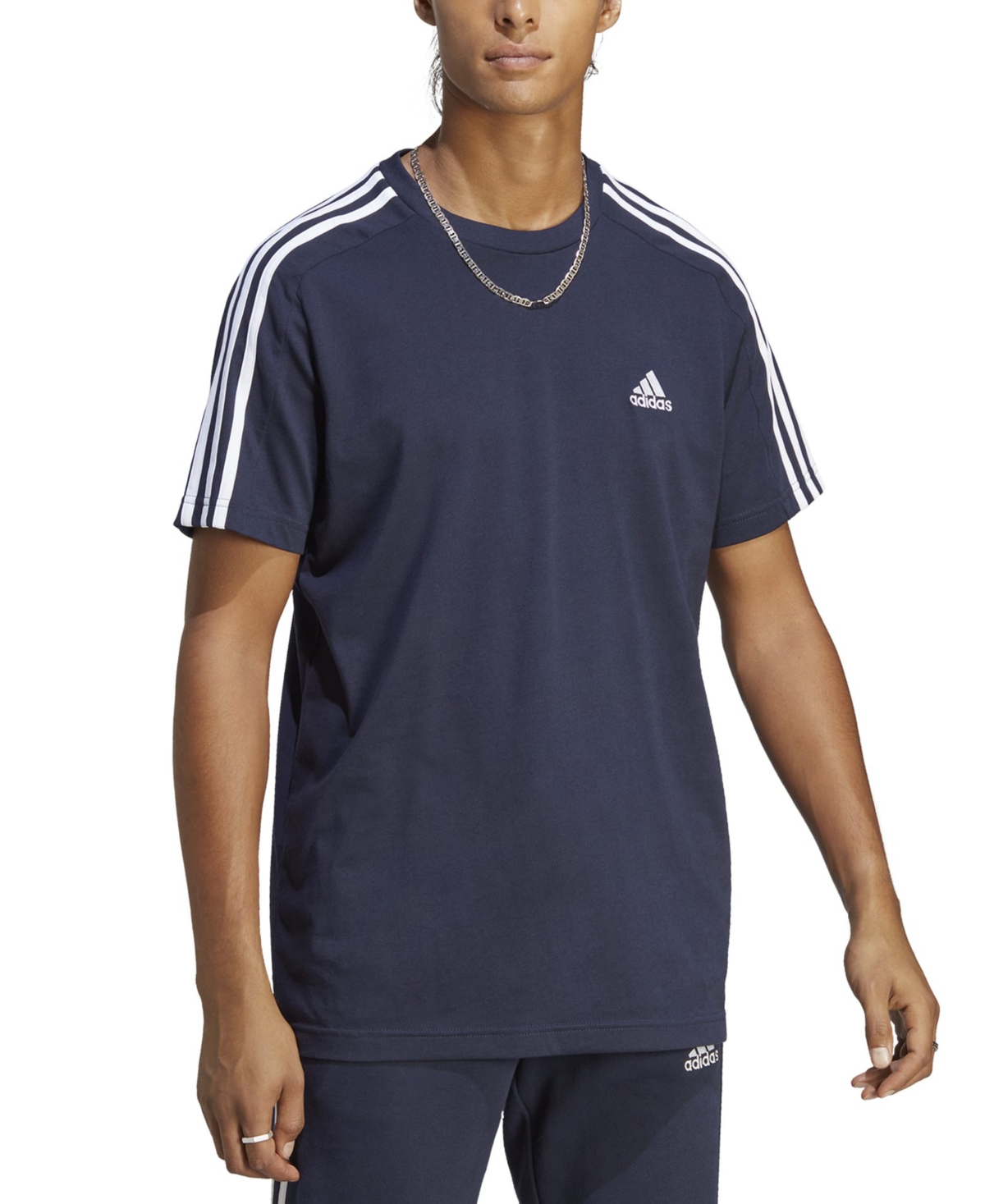 Adidas Originals Men's Essentials 3-stripes Regular-fit Logo Graphic T-shirt In Legend Ink,wht
