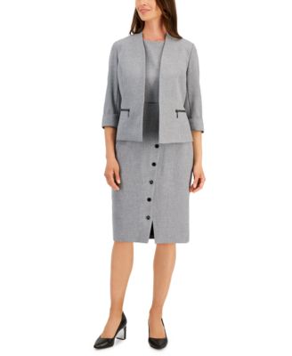 Kasper Womens Zip Pocket Jacket Snap Trim Sheath Dress In Grey,black