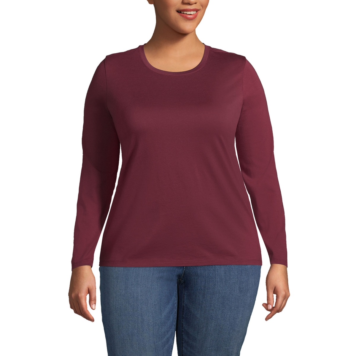 Plus Size Relaxed Supima Cotton Long Sleeve Crew Neck T-Shirt - Rich red