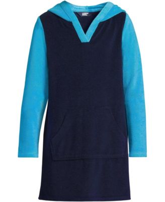 Girls Long Sleeve Hooded Front Pocket Terry Cloth Swimsuit Cover-Up