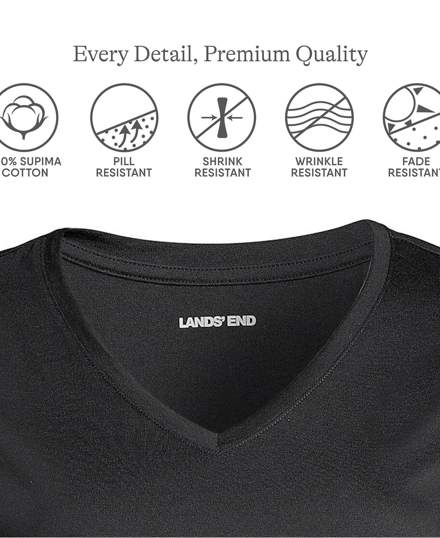 Женская футболка Lands' End Plus Size Supima Cotton V-neck, цвет: Чёрный — фото 6