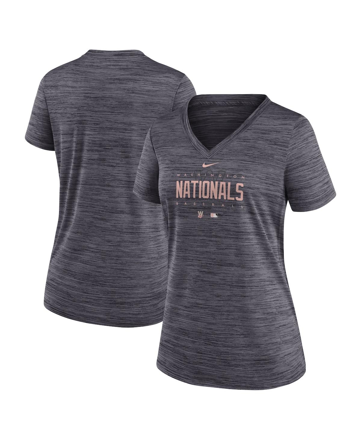 Shop Nike Women's  Charcoal Washington Nationals City Connect Velocity Practice Performance V-neck T-shirt