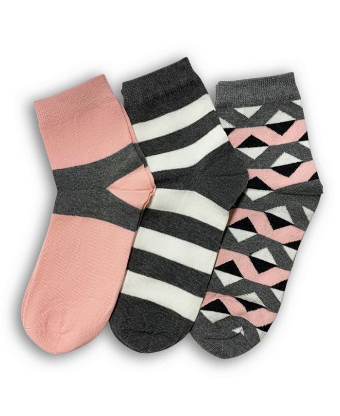 LECHERY Women's European Made Stripe Pattern 3 Pairs of Cotton Socks ...