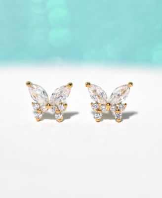 Faux Cubic Zirconia Remember Me Butterfly Stud Earrings