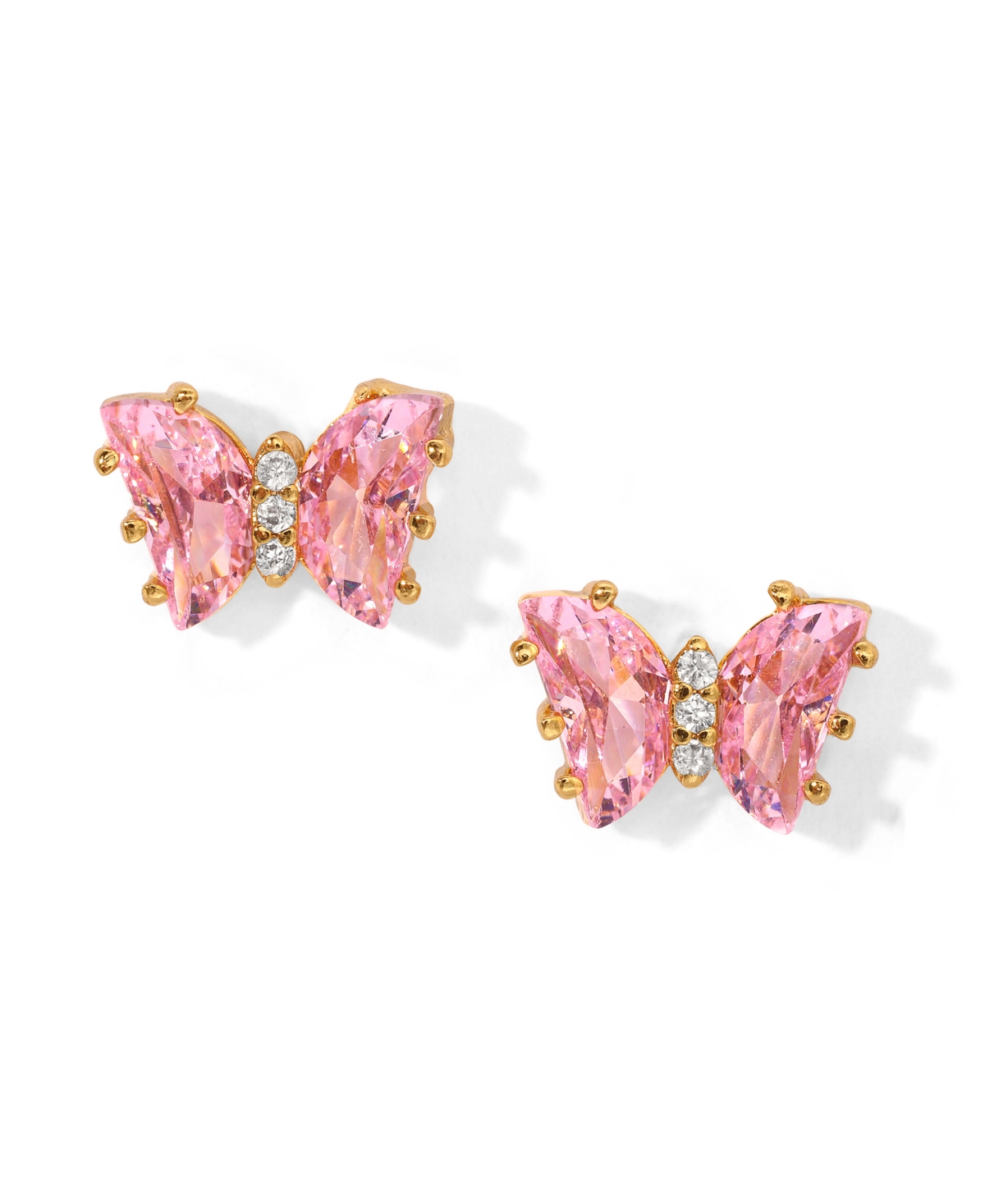 Girls Crew Pink Faux Cubic Zirconia Flutter Love Butterfly Stud Earrings In Gold