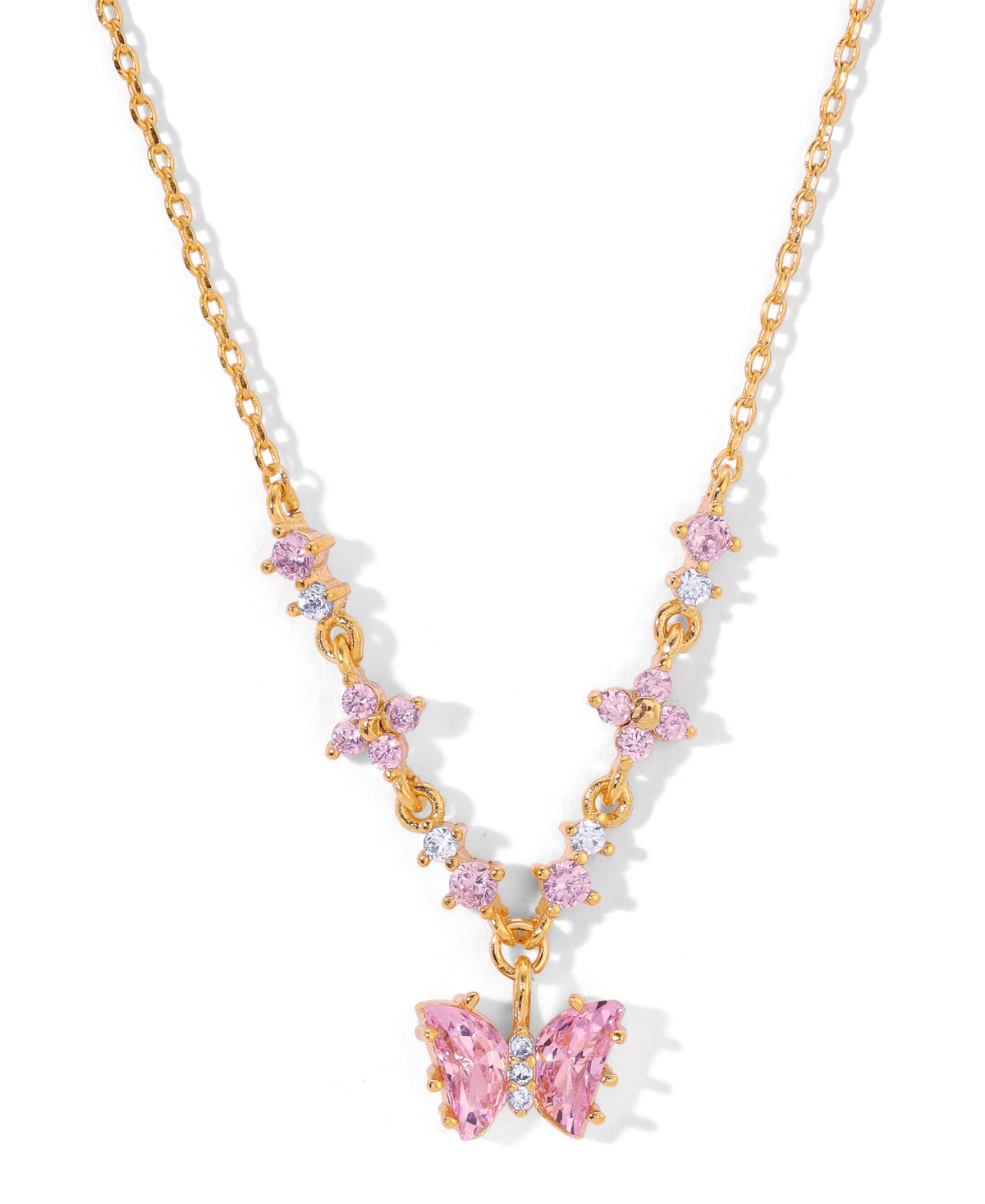 Girls Crew Pink Faux Cubic Zirconia Flutter Love Butterfly Necklace In Gold