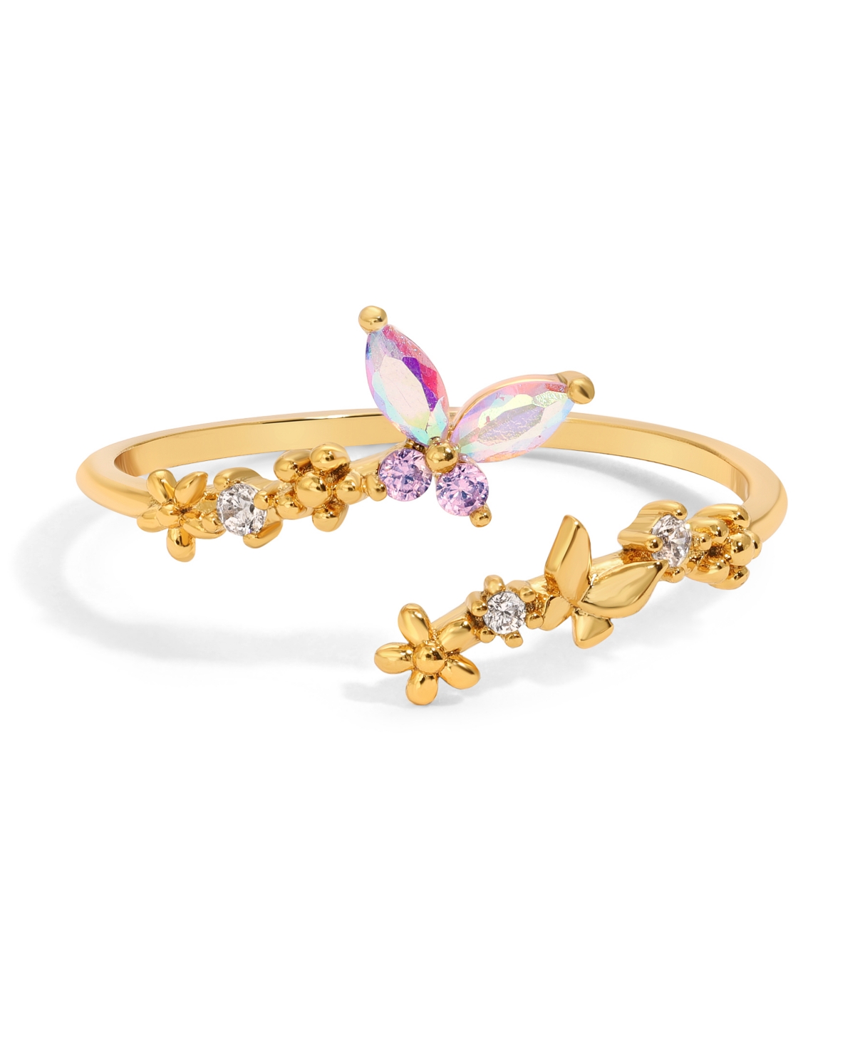 Girls Crew Crystal Multi-color Dance Of The Butterfly Adjustable Ring In Gold