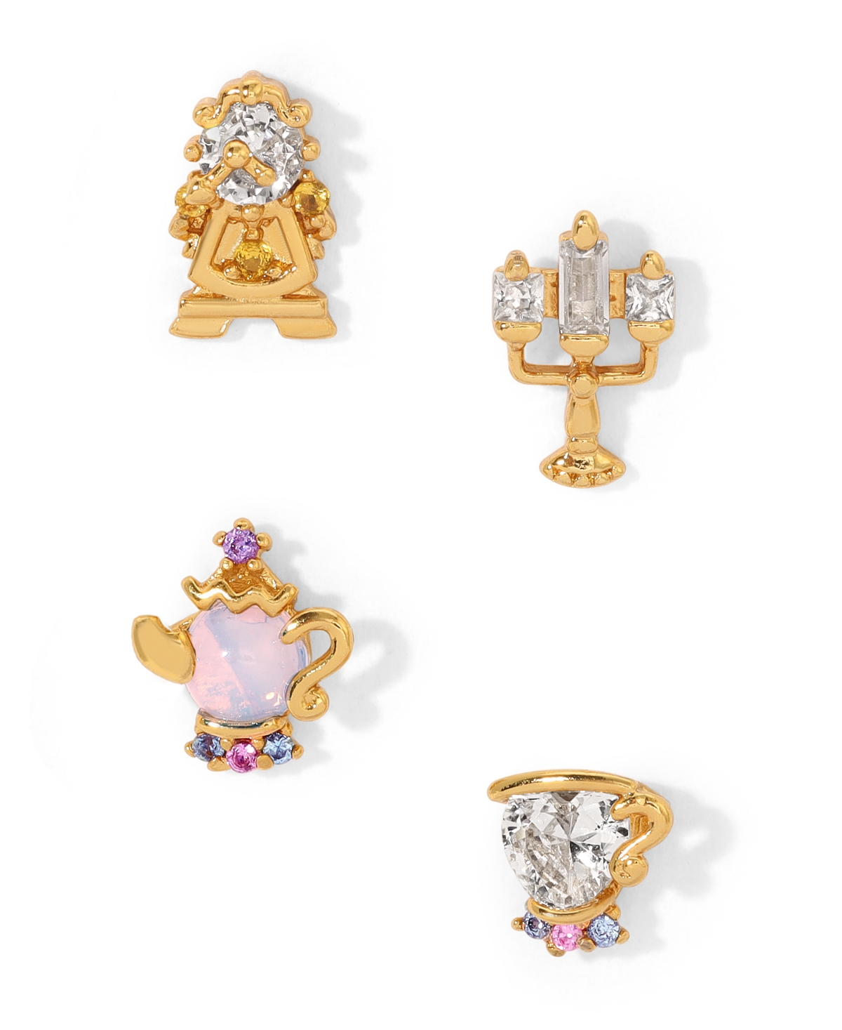 Girls Crew Crystal Multi-color Disney Princess Be Our Guest Stud Earring Set In Gold