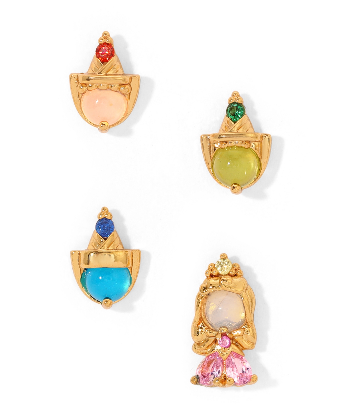 Girls Crew Crystal Multi-color Disney Princess Sleeping Beauty Stud Earring Set In Gold