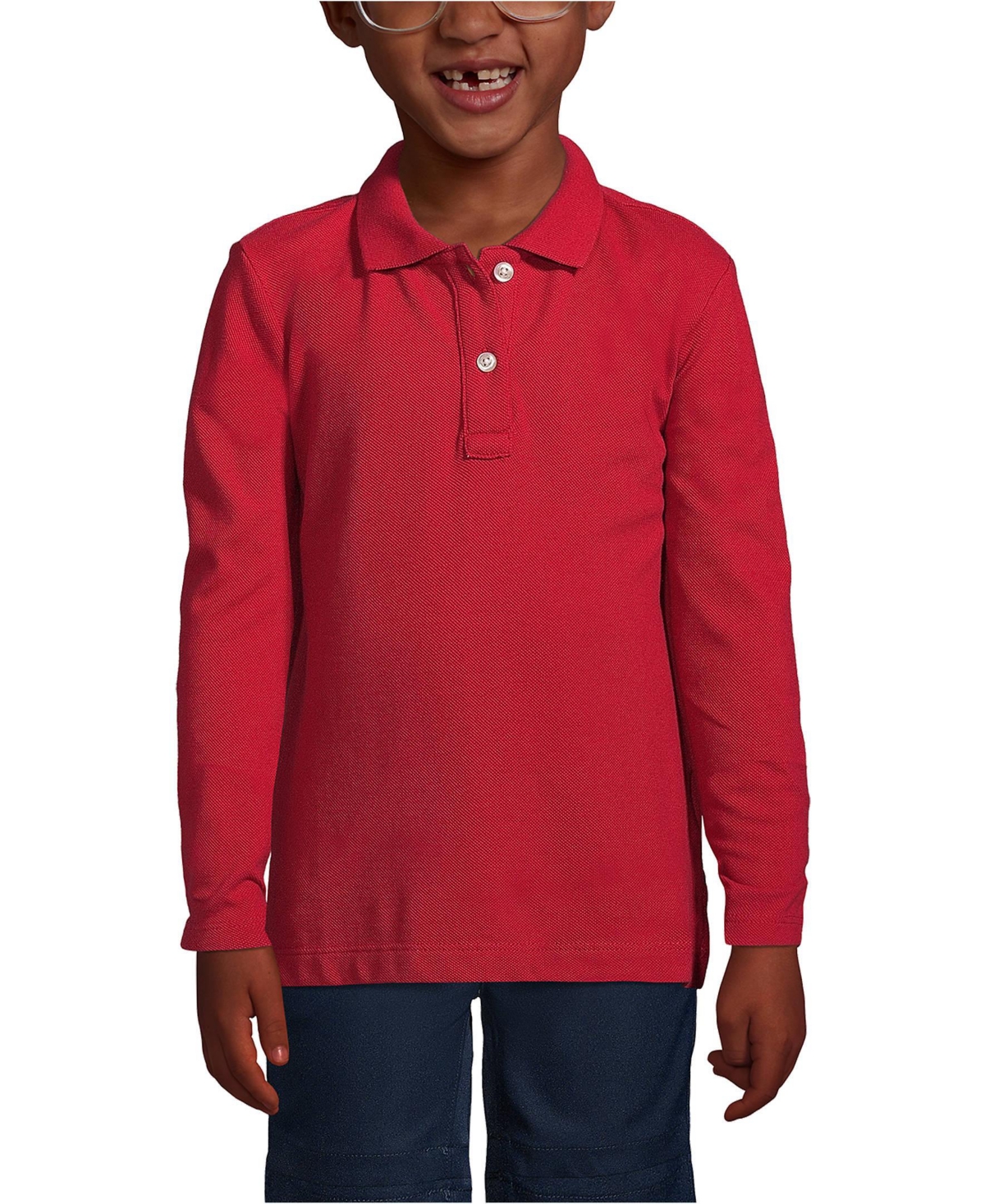 Lands' End Girls Long Sleeve Feminine Fit Mesh Polo Shirt