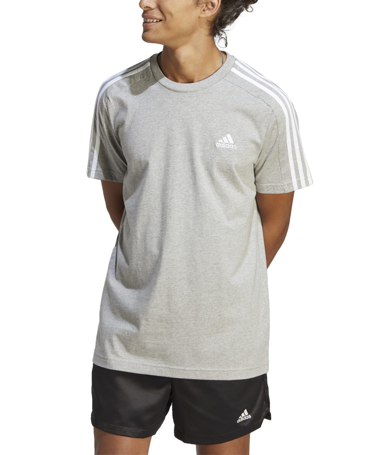 Adidas Originals Men's Essentials 3-stripes Regular-fit Logo Graphic T-shirt In Mgh,wht